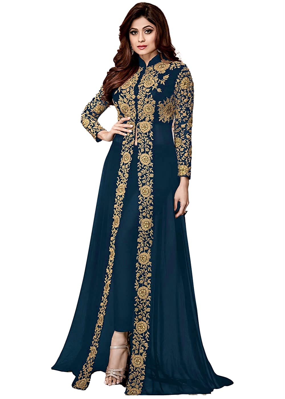 Florely Women's Embroidered Georgette Semi-Stiched Anarkali Gown with Dupatta -  DRESSES in Sri Lanka from Arcade Online Shopping - Just Rs. 7199!