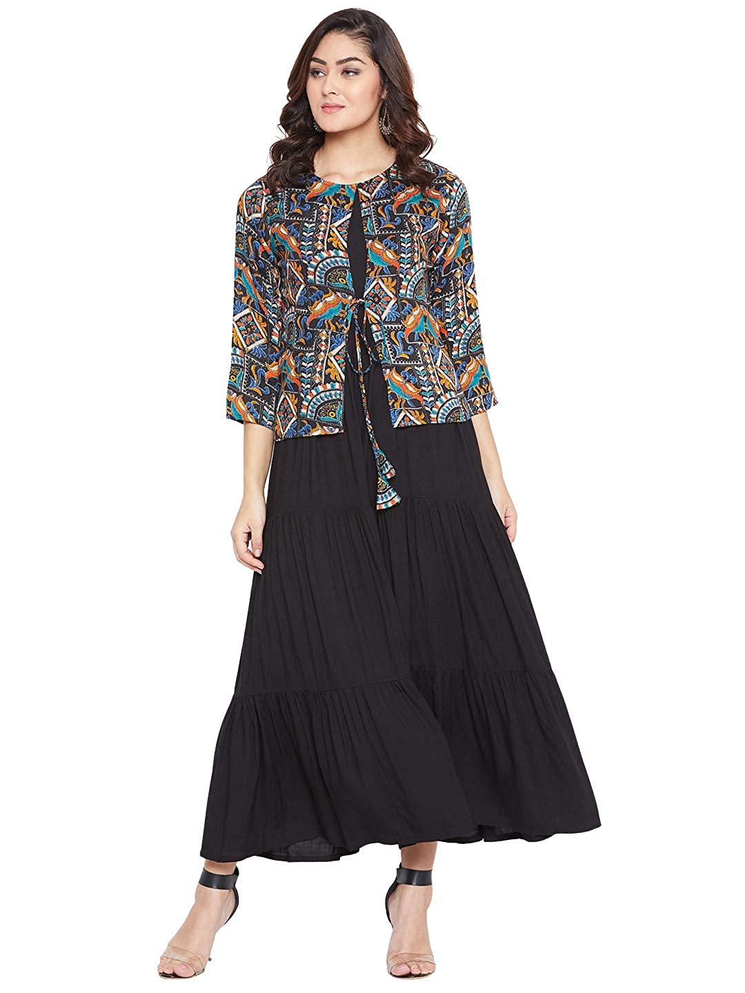 HELLO DESIGN Women's Rayon 3/4 Sleeve Flared Full-Length Maxi Dress -  DRESSES in Sri Lanka from Arcade Online Shopping - Just Rs. 6299!