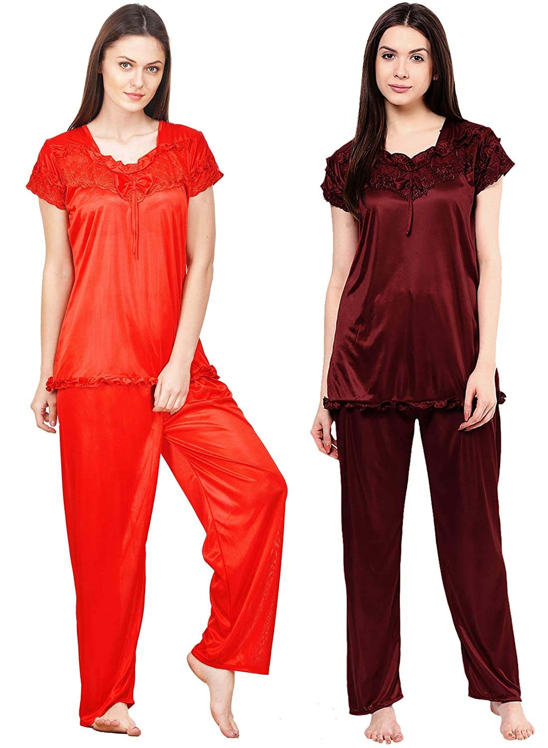 Phalin Women's Satin Plain/Solid Night Suit Set Pack of 2 -  nighties and night dresses in Sri Lanka from Arcade Online Shopping - Just Rs. 5699!